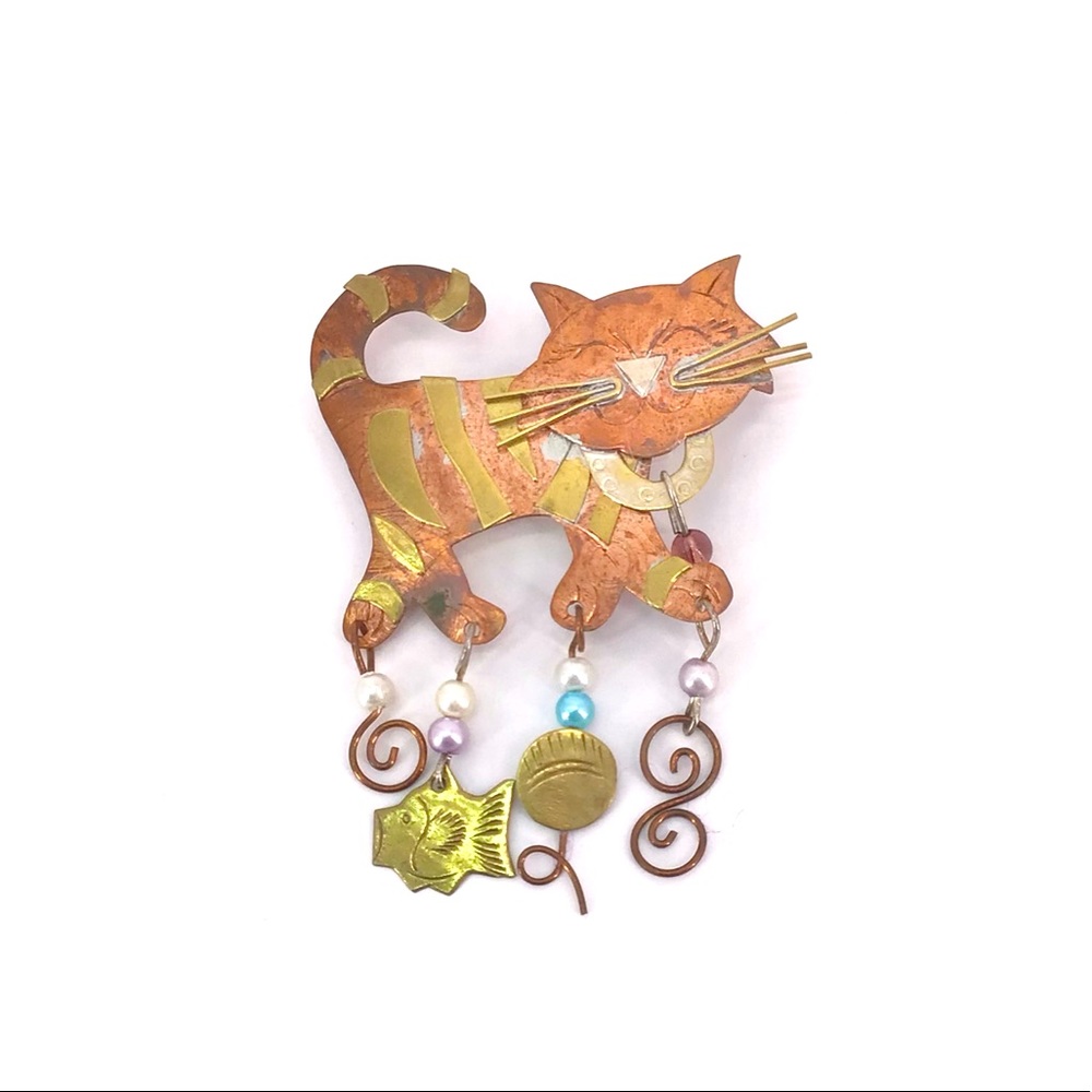 Artisan Modernist Metal Cat Pin Brooch - Picture 2 of 5
